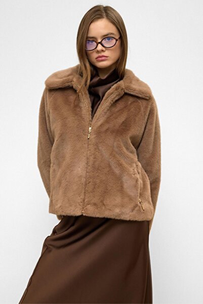 Olcay Μπουφάν από ψεύτικη γούνα με φερμουάρ Reglan KAMEL 1012