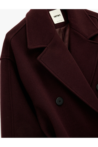Koton Belted Coat Melton Double-Breasted Pocketed Long Sleeve