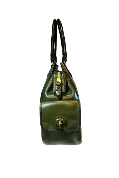 GÖN Women's Handmade (Handmade) Zipper Closure Genuine Leather Hand and Shoulder Bag Ertica