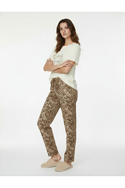 Koton Σετ πιτζάμες από βαμβακερό πλεκτό άνετο και χαλαρό