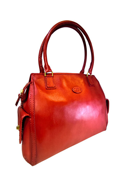 GÖN Women's Handmade (Handmade) Zipper Closure Genuine Leather Hand and Shoulder Bag Ertica