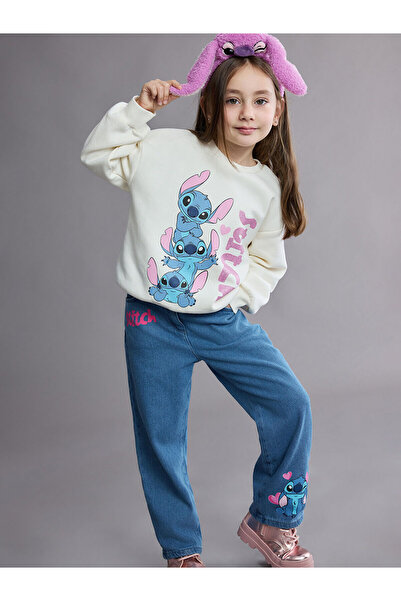 LC Waikiki Crew Neck Stitch Printed Girl's Thick Sweatshirt