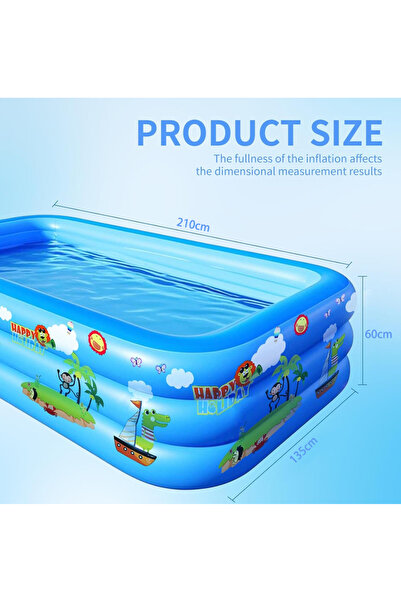 Generic Leon Home 210×135×60cm Three-Layer Inflatable Family Swimming Pool — Cartoon Print, Foldable, An
