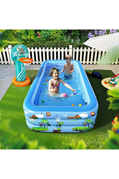 Generic Leon Home 210×135×60cm Three-Layer Inflatable Family Swimming Pool — Cartoon Print, Foldable, An