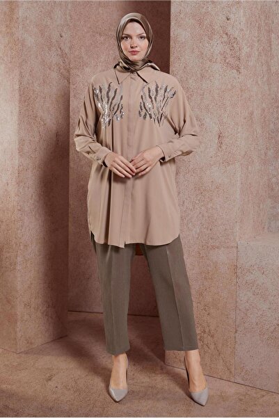 Alvina Shirt Collar Sequin Detailed Tunic 44569