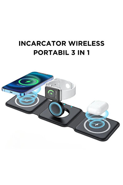 VRSmarty 3 in 1 Foldable Wireless Charger Fast Charge MagSafe QI 15 W, IPhone, Airpods, Apple Smartwatch