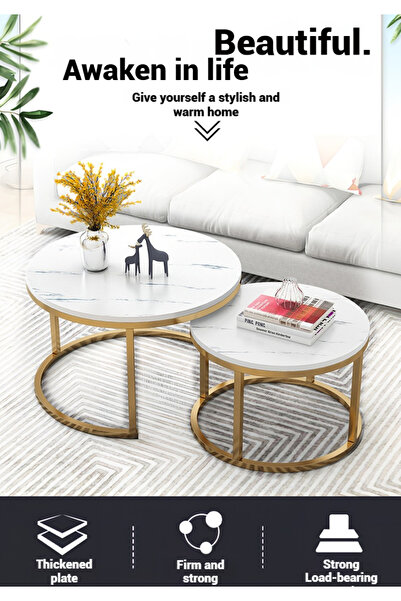 Generic Leon Home 2-Piece Extendable Nordic Coffee Table Set - Round Modern Side Tables