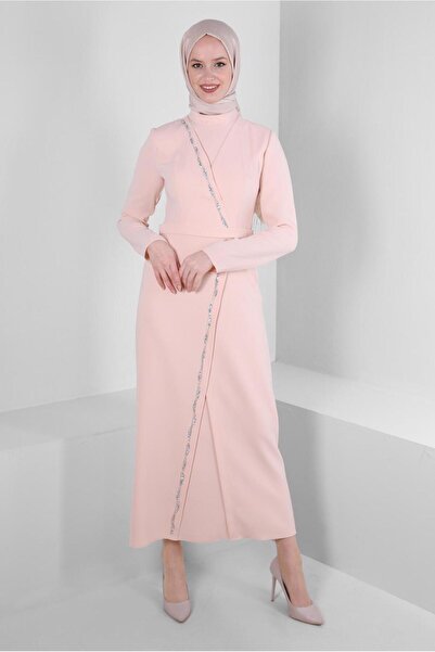 Alvina TAŞ DETAYLI DİK YAKA ELBİSE 43541