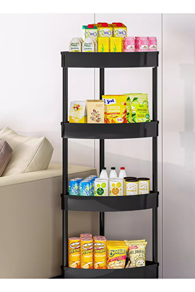 Generic رف زاوية ثلاثي من البلاستيك بأربع طبقات من ليون هوم أسود لتخزين الأدو...