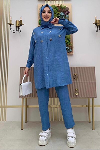 TRENDTESETTÜR ΓΥΝΑΙΚΕΙΟ ΣΕΤ ΠΑΝΤΕΛΟΝΙ ΜΕ ΚΟΥΜΠΙΑ ΜΕ ΛΕΠΤΟΜΕΡΕΙΕΣ ΜΠΛΕ ΠΕΤΡΑ T 4048