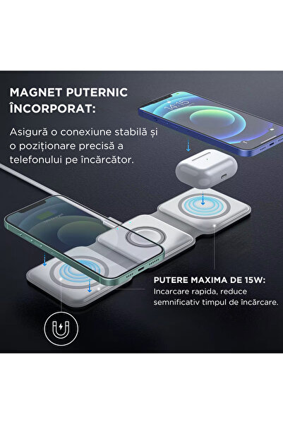 VRSmarty 3 in 1 Foldable Wireless Charger Fast Charge MagSafe QI 15 W, IPhone, Airpods, Apple Smartwatch