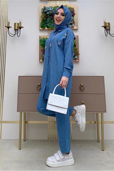 TRENDTESETTÜR ΓΥΝΑΙΚΕΙΟ ΣΕΤ ΠΑΝΤΕΛΟΝΙ ΜΕ ΚΟΥΜΠΙΑ ΜΕ ΛΕΠΤΟΜΕΡΕΙΕΣ ΜΠΛΕ ΠΕΤΡΑ T 4048