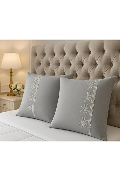 Çeyiz Bahçesi Față de pernă Ivy French Guipure Gri 2 piese 50&70