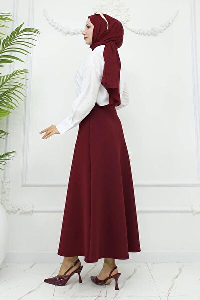 TRENDTESETTÜR Women's Burgundy Scuba Knitted A-Line Skirt t 212