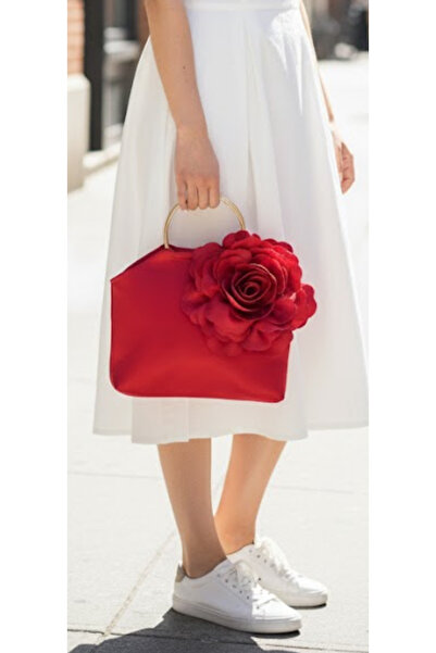 GUSTELLO Geantă de mână cu mâner din metal auriu roșu cu motiv tridimensional...