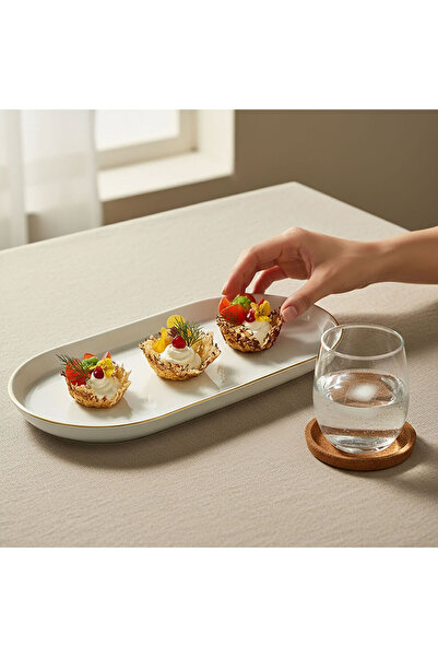 Güral Porselen Bilbao 2 Pieces 30X16 cm Boat Plate Mat Gold Mesh