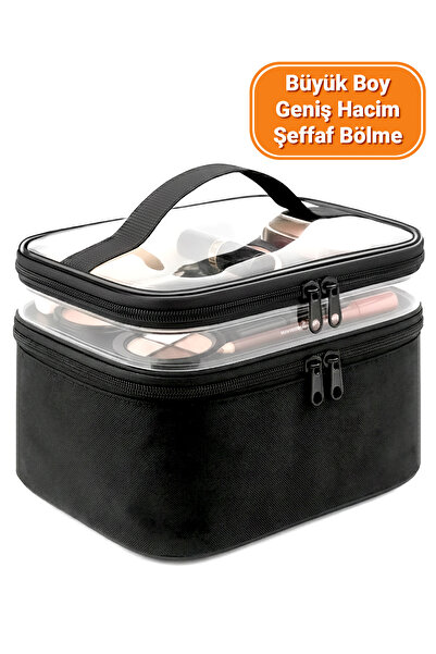 Ankaflex Kadın Makyaj Çantası Iki Geniş Bölmeli Askılı Katlanabilir Bakım Seyahat Organizer Makyaj Çantası