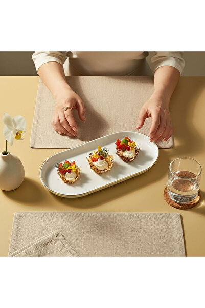 Güral Porselen Bilbao 2 Pieces 30X16 cm Boat Plate Mat Gold Mesh