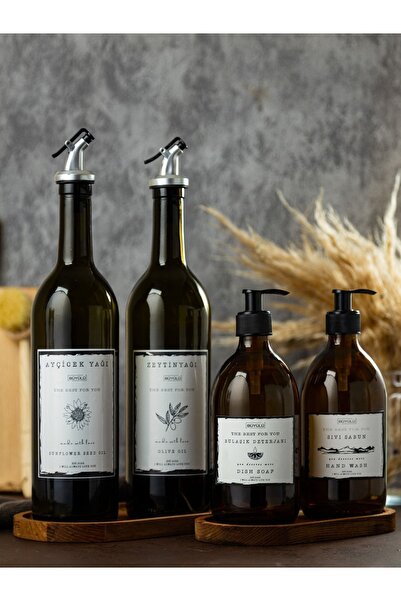 BÜYÜLÜ HOME 4 Lü Amber Cam Şise 2 Li Zeytinyagı Ayçicek Yağı 2 Li Sıvi Sabun ...