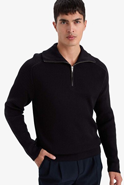 DeFacto Standard-Fit-Strickpullover mit Stehkragen und Reißverschluss D4209AX24WN