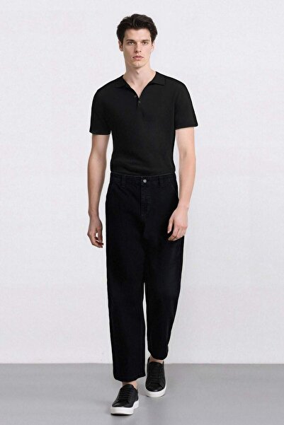 DeFacto 100% Cotton Skater Fit Wide Fit High Waist Wide Leg Black Jean Pants F3926Ax25Sm