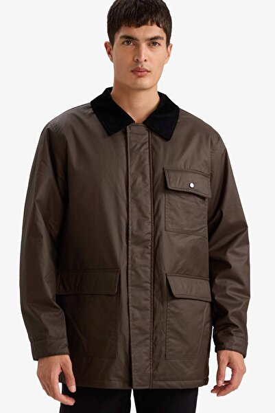 DeFacto Εποχιακό παλτό με λεπτομέρεια εσωτερικής τσέπης με βελούδινο γιακά πόλο με άνετη εφαρμογή Relax Fit F4946AX25WN