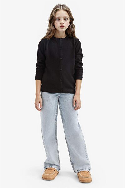 DeFacto Μαύρη Πλεκτή Σχολική Ζακέτα για κορίτσια - Crew Neck