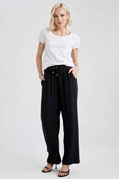 DeFacto Florida Florida High Waist Wide Leg Viscose Trousers with Pockets J8738az23sm