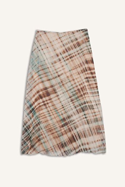 DeFacto Шифонна спідниця середньої довжини з підкладкою та звичайною талією з малюнком олівця G2930AX25AU