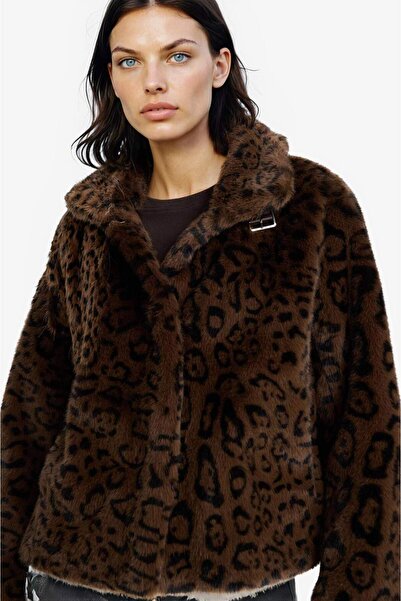DeFacto Regular Fit Leopard Patterned Short Faux Fur Coat F2924Ax25Wn