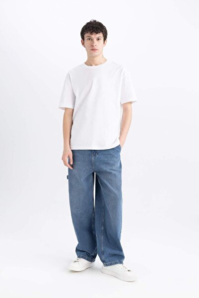 DeFacto %100 Pamuk Skater Fit Geniş Kalıp Yüksek Bel Geniş Paça Cepli Yıkamal...