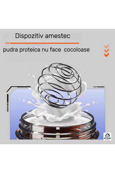 OEM Shaker proteic fitness 700 ml Tritan ATOM DEALS®️, fără BPA, capac etanș cu clips, portocaliu