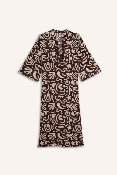 DeFacto Βαμβακερό μίντι φόρεμα παραλίας με μοτίβο κανονικής εφαρμογής-Fall in Love E5099AX25SP