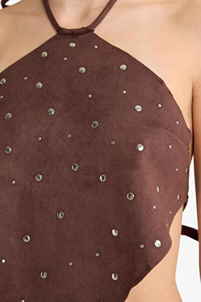 DeFacto Coool Fitted Halter Neck Suede Blouse G2892Ax25Au