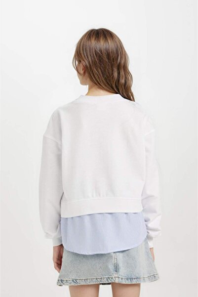 DeFacto Lány fehér Relax Fit Crew nyakú gombos pulóver 3173831