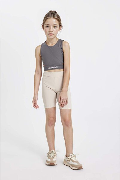 DeFacto Crew Neck Girls' Sports Undershirt - Printed, D0878A824HS