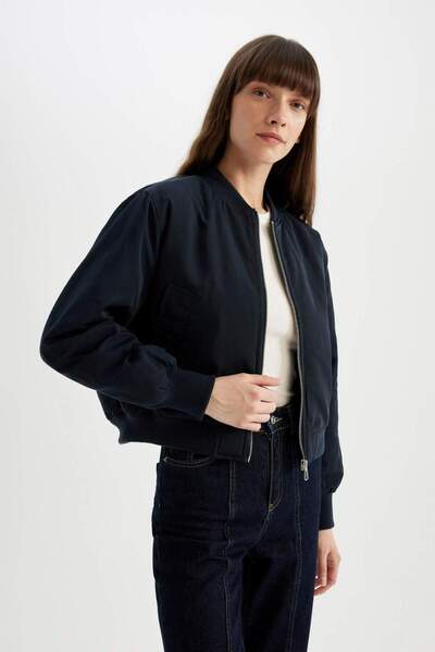 DeFacto Vodotěsná bunda College Collar s plochým zipem a kapsami Bomber Jacket Coat C4550AX24WN