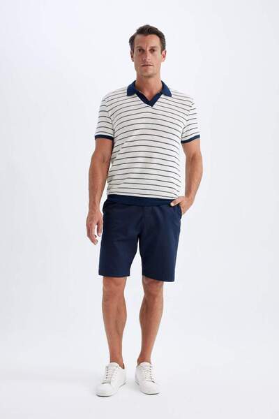DeFacto Regular Fit Polo Neck Striped Knitwear Short Sleeve T-Shirt C4150Ax24Sm