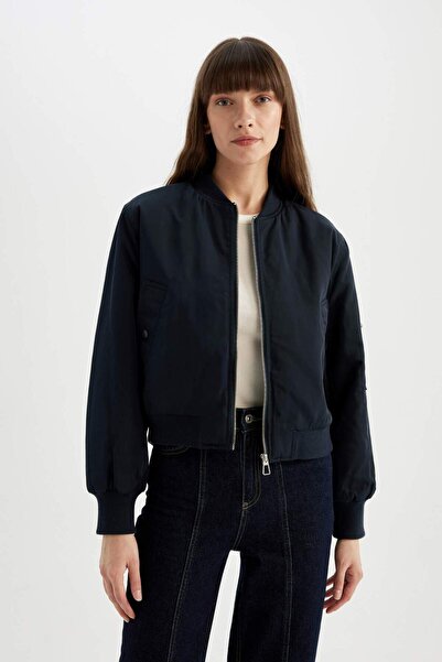 DeFacto Vodotěsná bunda College Collar s plochým zipem a kapsami Bomber Jacket Coat C4550AX24WN