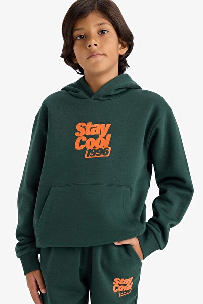 DeFacto Boy's Hooded Printed Sweatshirt with Soft Furry Inside E9596A825Au