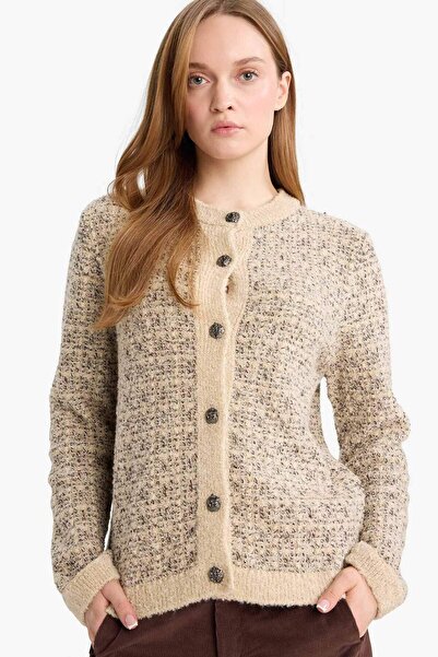 DeFacto Regular Fit Pattern Crew Neck Buttoned Knitwear Cardigan D7671Ax24Wn