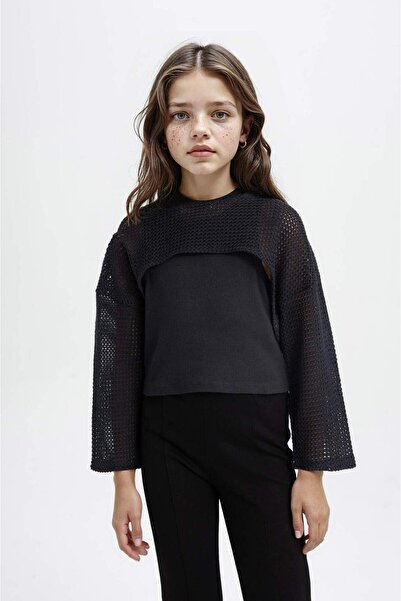 DeFacto Μακρυμάνικο T-shirt για κορίτσια Relax Fit Crew Neck Rib C3350A824SP