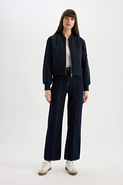 DeFacto Vodotěsná bunda College Collar s plochým zipem a kapsami Bomber Jacket Coat C4550AX24WN