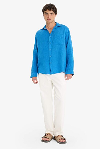 DeFacto 100% Linen Relax Fit Long Sleeve Shirt F4598Ax25Hs