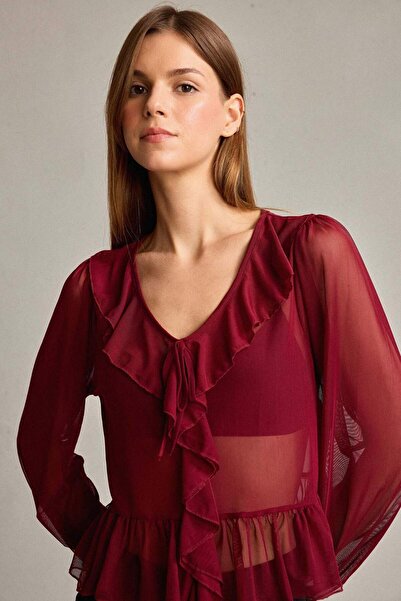 DeFacto Μακρυμάνικη μπλούζα σιφόν με λαιμόκοψη V G0331AX25SM