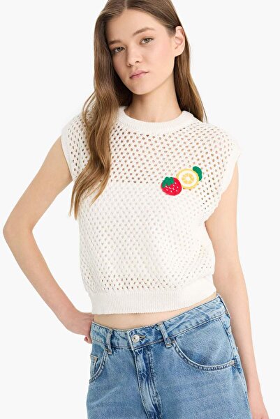 DeFacto Coool Pullover mit Rundhalsausschnitt und Fruchtmuster, gehäkelt, F4009AX25SM