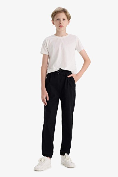 DeFacto Boy's Black Gabardine Jogger Trousers - Lace-Up Waist, Pocketed Leg A9395A824Wn