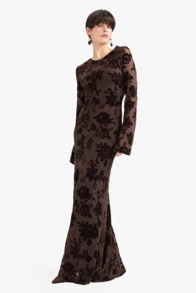 DeFacto Skinny Fit Floral Pattern Tulle Long Sleeve Maxi Dress G2940Ax25Au