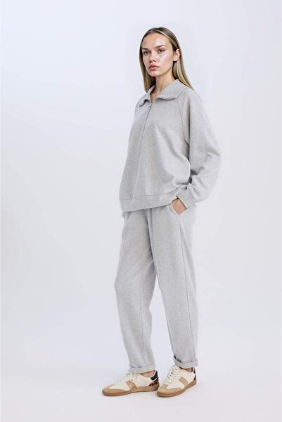 DeFacto Χειμερινό παντελόνι κανονικής εφαρμογής ελαστικό στη μέση Basic ίσιο κορδόνι τσέπες στο πόδι διπλωμένο μακρύ μήκος