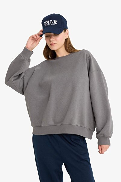 DeFacto Cool Oversize Wide Fit Crew Neck Silná základní obyčejná mikina A4177AX24WN